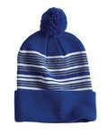 12" Striped Pom-Pom Cuffed Beanie
