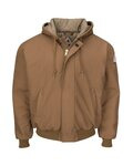 Men's Tall Insulated Brown Duck Hooded Jacket with Knit Trim